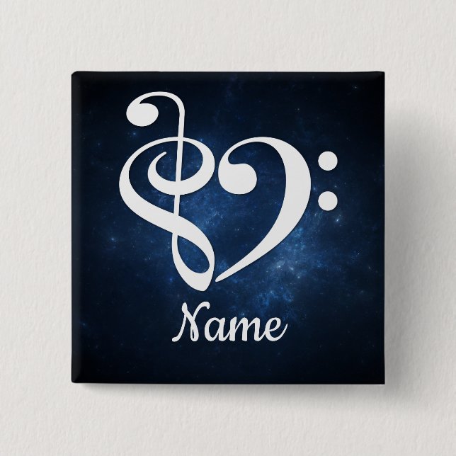 Treble Clef Bass Clef Herz Blauer Nebel individuel Button (Vorderseite)