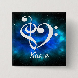 Treble Clef Bass Clef Herz Blauer Nebel individuel Button