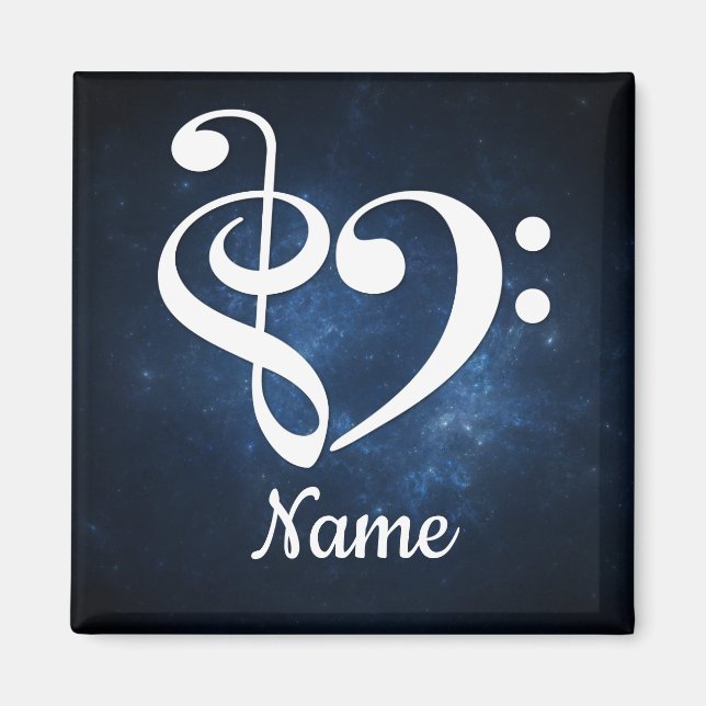 Treble Clef Bass Clef Herz Blauer Nebel individuel Magnet (Vorne)