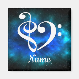 Treble Clef Bass Clef Herz Blauer Nebel individuel Magnet