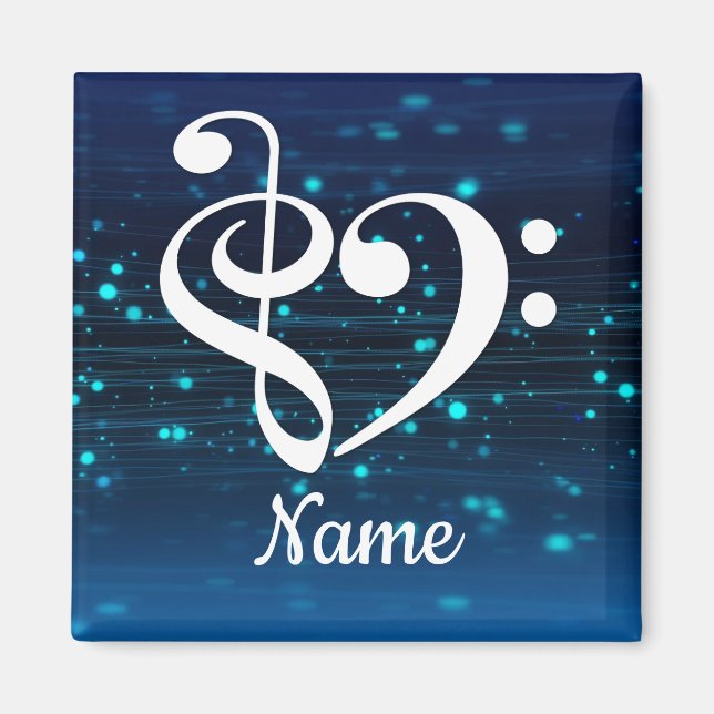 Treble Clef Bass Clef Herz Blauer Nebel individuel Magnet (Vorne)