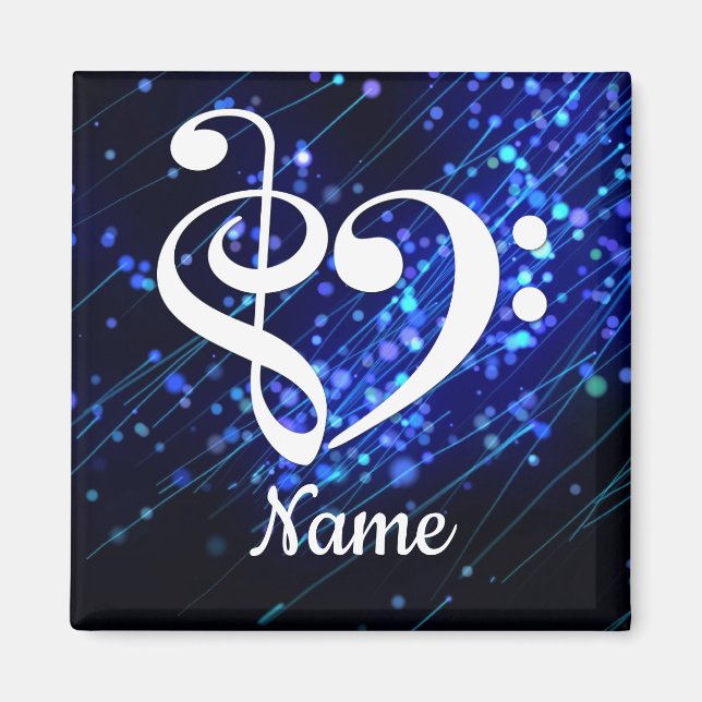 Treble Clef Bass Clef Herz Blauer Nebel individuel Magnet (Vorne)