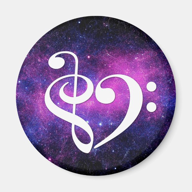 Treble Clef Bass Clef Herz Fuchsia Lila Nebel Magnet (Vorne)