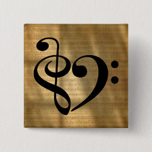 Treble Clef Bass Clef Herz Golden Sheet Music Button