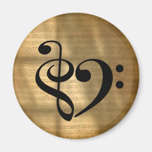 Treble Clef Bass Clef Herz Golden Sheet Music Magnet