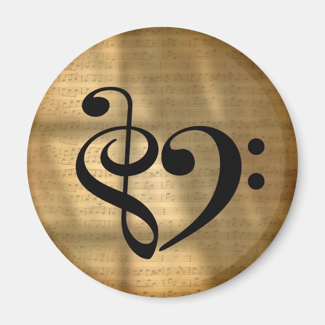 Treble Clef Bass Clef Herz Golden Sheet Music Magnet (Vorne)