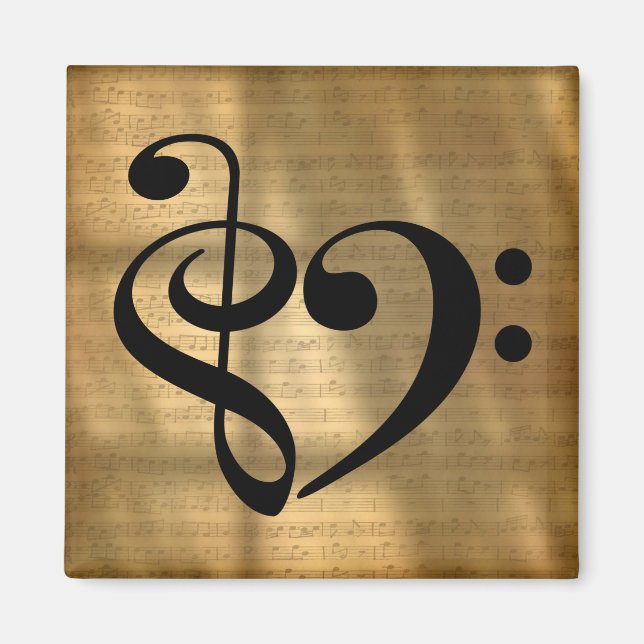 Treble Clef Bass Clef Herz Golden Sheet Music Magnet (Vorne)
