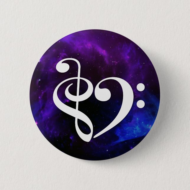 Treble Clef Bass Clef Herz Lila Blauer Nebel Button (Vorderseite)