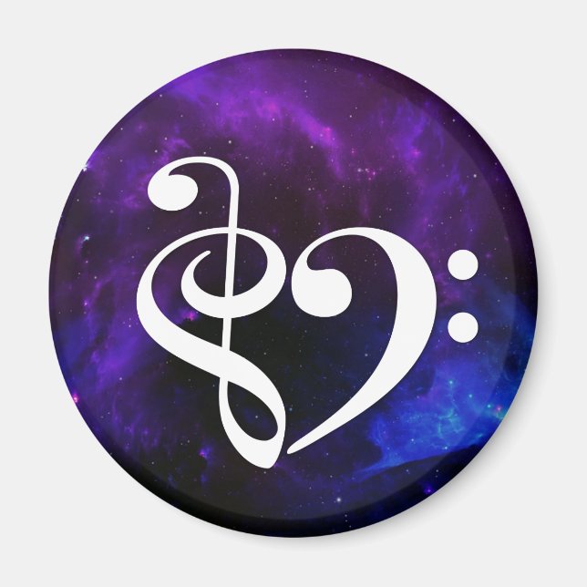 Treble Clef Bass Clef Herz Lila Blauer Nebel Magnet (Vorne)