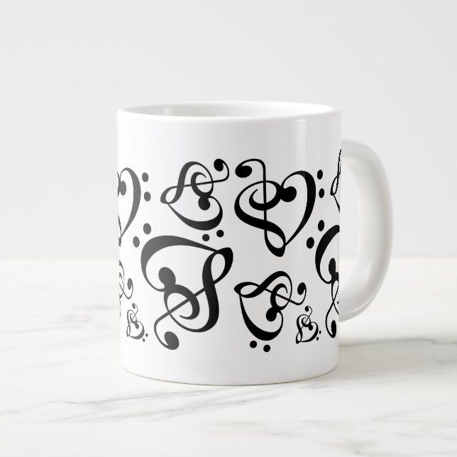 Treble Clef Bass Clef Herz Musiknotens Tasse (Vorderseite Rechts)