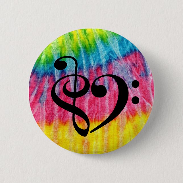 Treble Clef Bass Clef Herz Retro Hippie Krawatte D Button (Vorderseite)