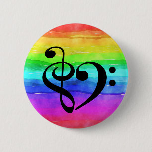 Treble Clef Bass Clef Herzrainbow Watercolor Button