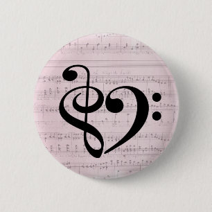 Treble Clef Bass Clef Herzstück Vintage Notenmusik Button