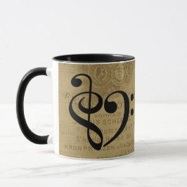 Treble Clef Bass Clef Herzstück Vintage Notenmusik Tasse