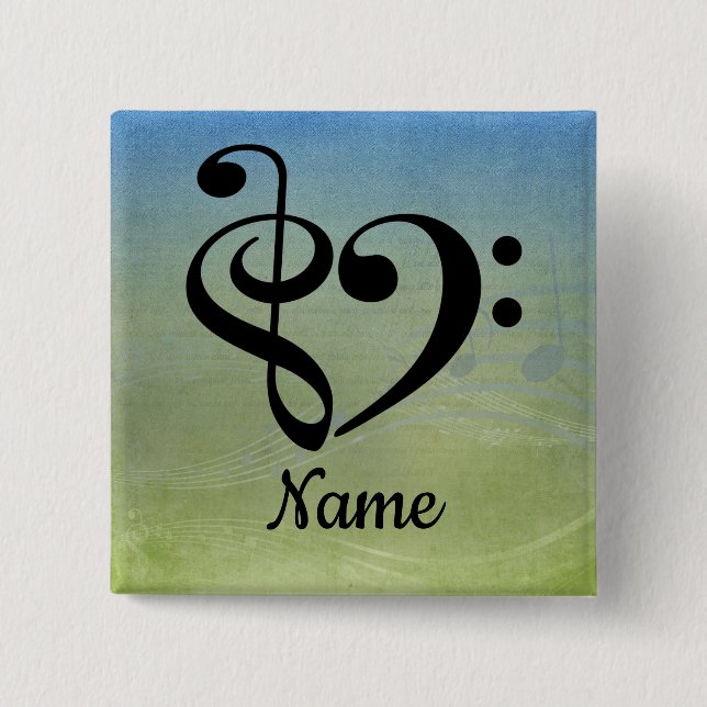 Treble Clef Bass Clef Music Heart individuell ange Button (Vorderseite)