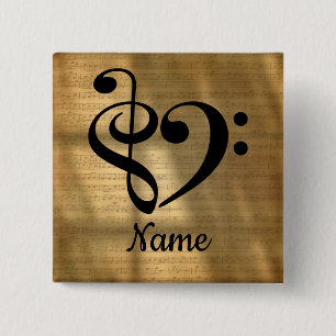 Treble Clef Bass Clef Music Heart individuell ange Button
