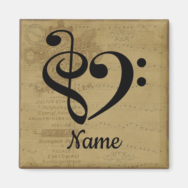 Treble Clef Bass Clef Music Heart individuell ange Magnet (Vorne)