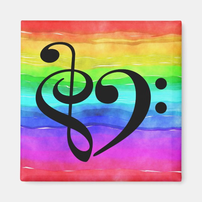Treble Clef Bass Clef Musical Heart Rainbow Stripe Magnet (Vorne)
