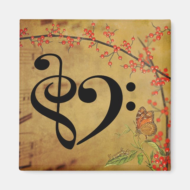 Treble Clef Bass Clef Musical Heart Sheet Music Magnet (Vorne)