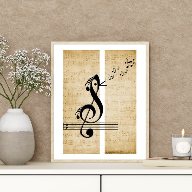 Treble Clef Bird Musiknotens Vintage Notenmusik Poster (Von Creator hochgeladen)