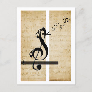 Treble Clef Bird Musiknotens Vintage Notenmusik Postkarte