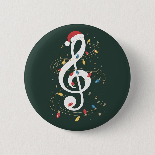 Treble Clef Christmas Lights Musik Lover Musiker Button (Vorderseite)