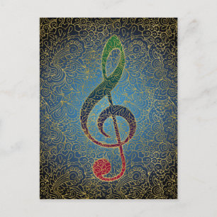Treble Clef Gold Filigree - Farbenfrohe Musik Postkarte