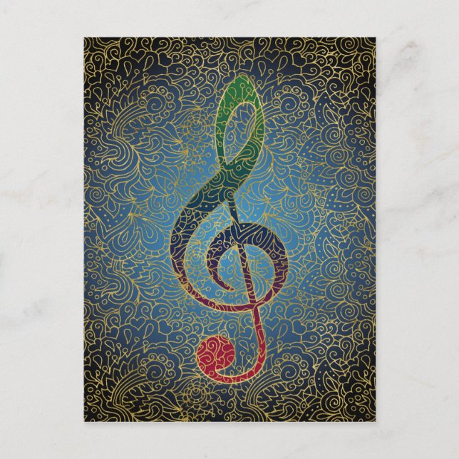 Treble Clef Gold Filigree - Farbenfrohe Musik Postkarte (Vorderseite)