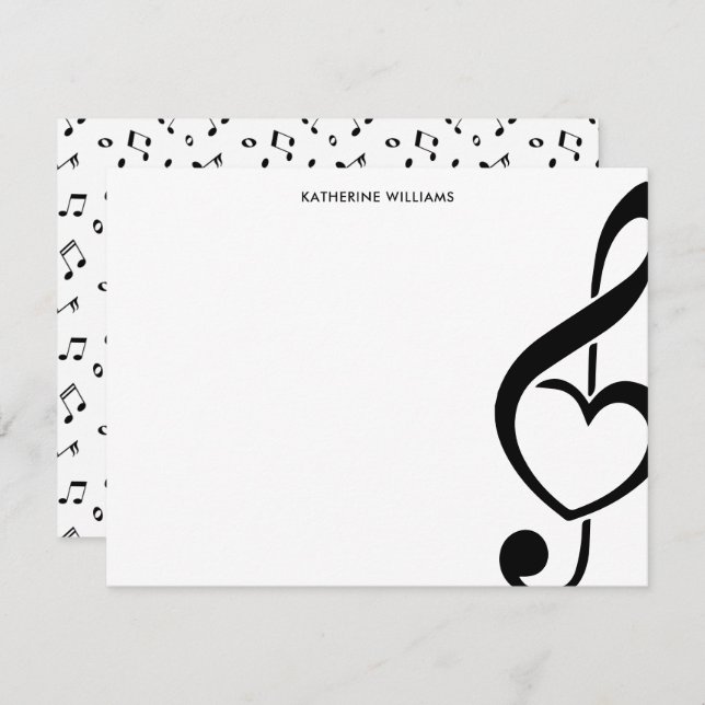 Treble Clef Heart Musiknote Personalisiert Mitteilungskarte (Vorne/Hinten)