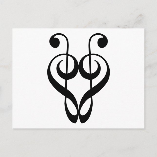 Treble clef heart (schwarz) postkarte (Vorderseite)