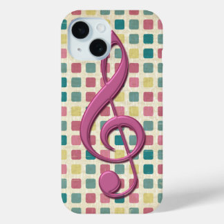 Treble Clef Mosaik Muster Pink und Aquamarin iPhone 15 Hülle