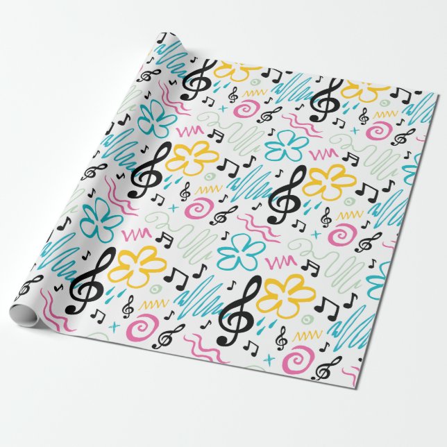 Treble Clef Music im Stil der 90er Jahre Geschenkpapier (Ungerollt)