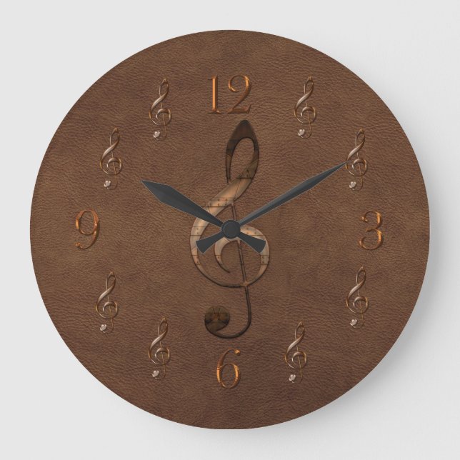 Treble Clef Music-Imitate Leather Wall Clock Große Wanduhr (Vorderseite)