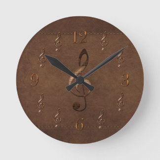 Treble Clef Music-Imitate Leather Wall Clock Runde Wanduhr