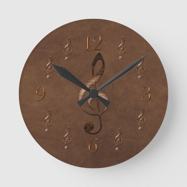 Treble Clef Music-Imitate Leather Wall Clock Runde Wanduhr (Vorderseite)