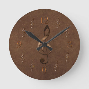 Treble Clef Music-Imitate Leather Wall Clock Runde Wanduhr