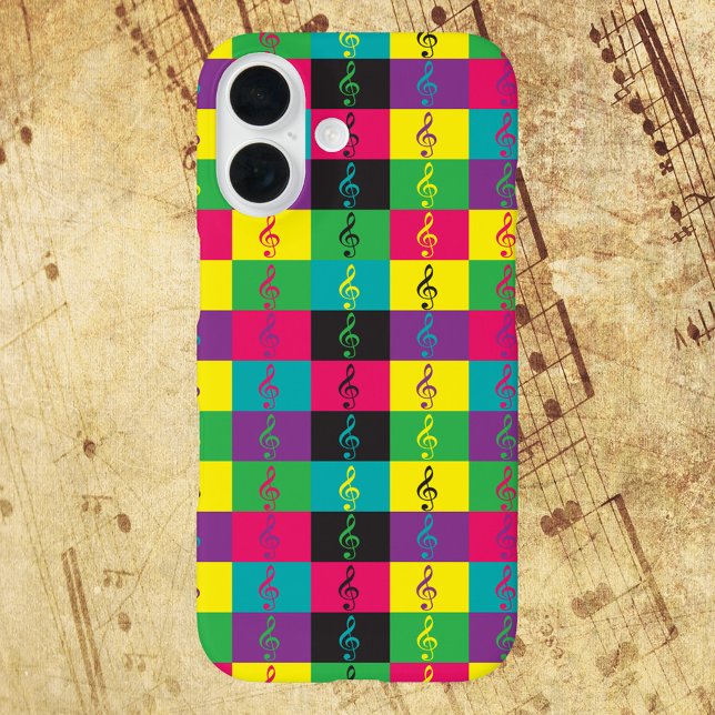 Treble Clef Music Pattern Bright Case-Mate iPhone Hülle (A phone case with a pattern of treble clef music symbols done in bright colors)