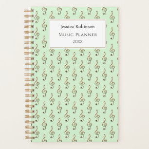 Treble Clef Music Themed Pattern Elegantes Grün Planer