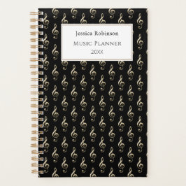 Treble Clef Music Themed Pattern Elegantes Schwarz Planer