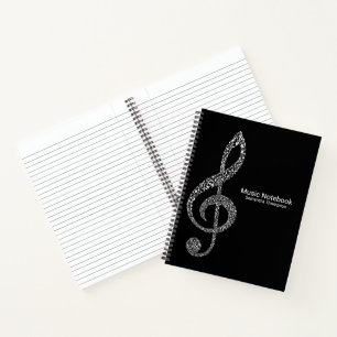 Treble Clef Musiknoten Name Schwarz und Weiß  Notizbuch