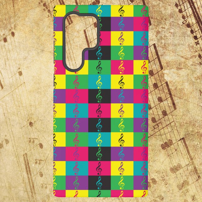 Treble Clef Muster farbenfroh hell Samsung Galaxy Hülle (A phone case with a colorful pattern of treble clefs.)