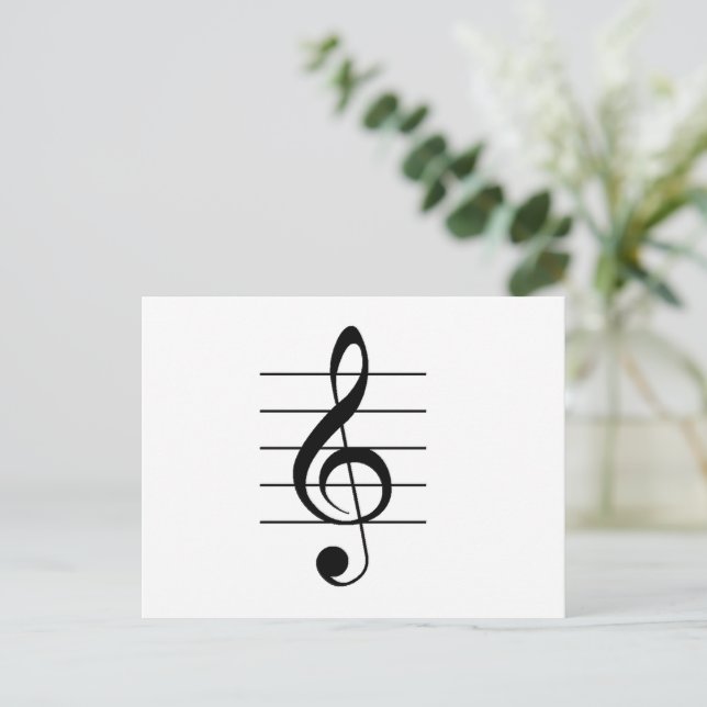 Treble Clef on Staff Music White Black Postkarte (Stehend Vorderseite)