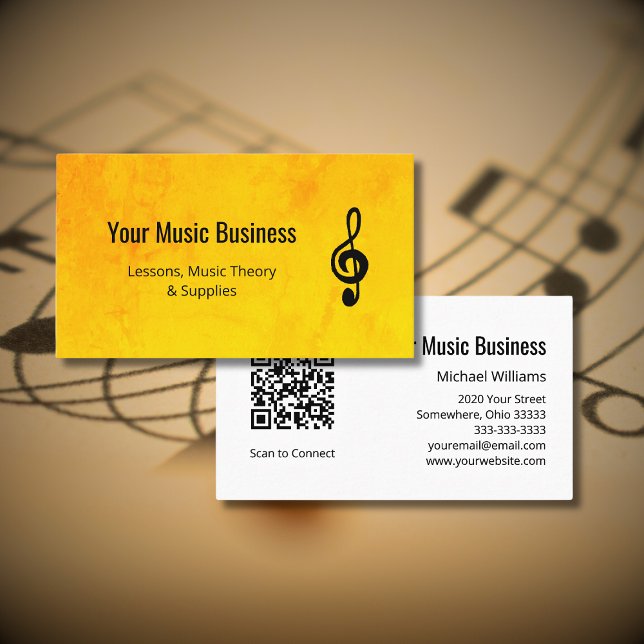 Treble Clef QR Code Gold Music Lessons Visitenkarte (Von Creator hochgeladen)