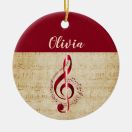 Treble Clef Red Vintag Music Name Keramik Ornament