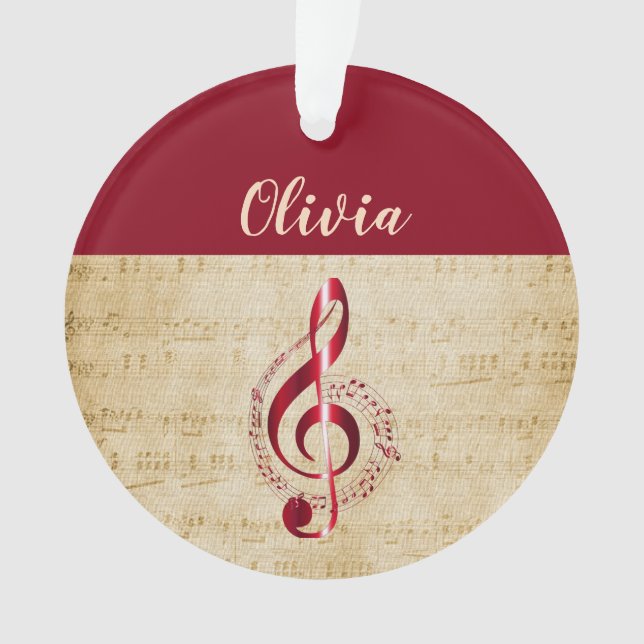 Treble Clef Red Vintag Music Name Ornament (Vorderseite)