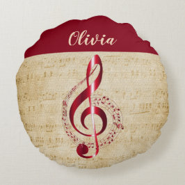 Treble Clef Vintag Music Rundes Kissen