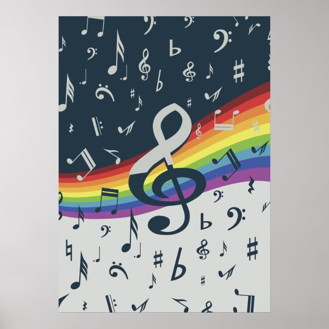 Treble Clef Wave Rainbow Colors Poster (Vorne)