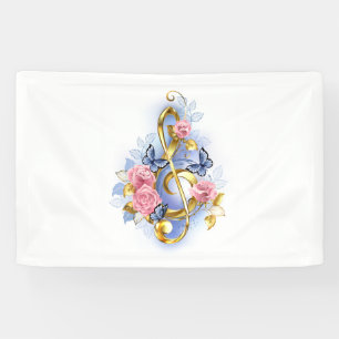 Treble clef with Pink Roses Banner