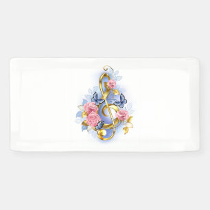 Treble clef with Pink Roses Banner
