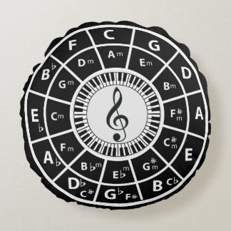 Treble clever Klaviertasten Zirkel von Fifths Rundes Kissen